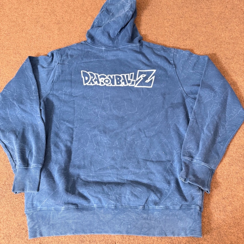 Dragon Ball Z Mens Hoodie Blue Acid Wash Goku Gohan Piccolo Graphic Large gym A+ - Picture 9 of 10